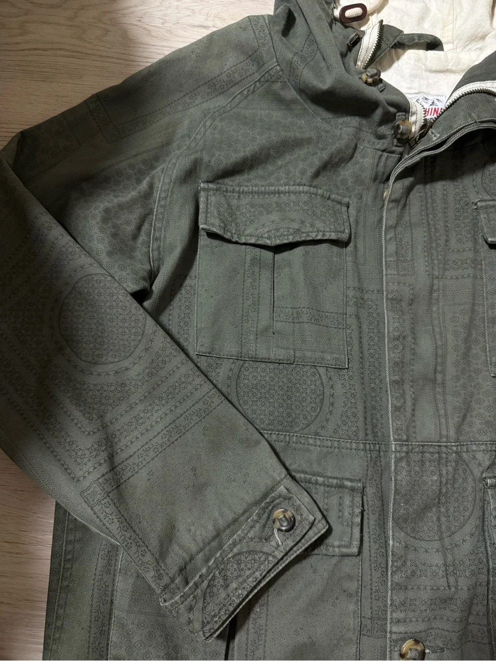 Deus Ex Machina Gordon Jacket Coat In Printed Olive Men’s Size Large Drawstring
